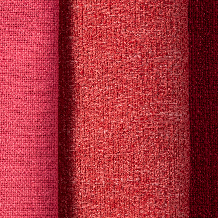 three folded pink upholstery fabrics by Gabby bright pink peony lipstick color